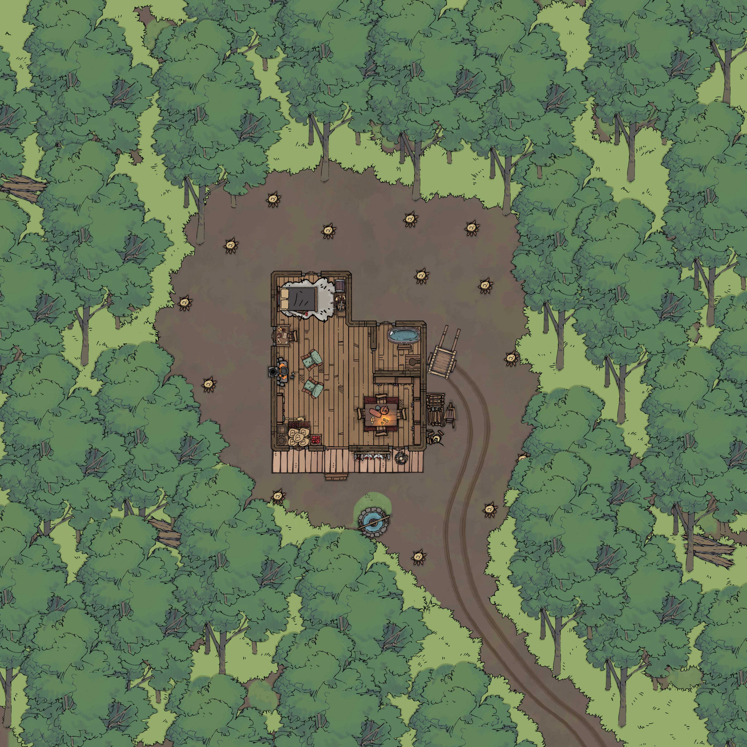 Cabin in Woods Battle Map 30 x 30. 